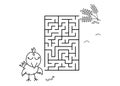 Black coloring pages with maze. Cartoon chicken and wheat. Kids education art game on white background. Outline vector