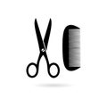 Black Comb and scissors icon or logo