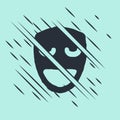 Black Comedy theatrical mask icon isolated on green background. Glitch style. Vector
