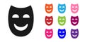 Black Comedy theatrical mask icon isolated on white background. Set icons colorful. Vector