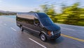 Black Commercial Van on Highway Motion Blurred 3d Illustration Royalty Free Stock Photo