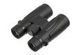 Black compact binoculars with textured grip, isolated and angled on a white back Royalty Free Stock Photo