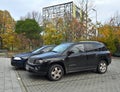 Black compact crossover suv car Jeep Compass four door parked Royalty Free Stock Photo