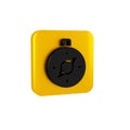 Black Compass icon isolated on transparent background. Windrose navigation symbol. Wind rose sign. Yellow square button.