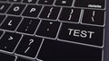 Black computer keyboard and glowing test key. Conceptual 3D rendering