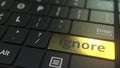 Black computer keyboard and gold ignore key. Conceptual 3D rendering