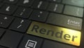 Black computer keyboard and gold render key. Conceptual 3D rendering Royalty Free Stock Photo