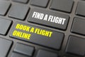 Keyboard with text `Find a flight` and `Book a flight online`