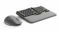 Black computer keyboard and mouse with white keys placed on grey mouse pad isolated on white background Royalty Free Stock Photo