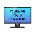 Black computer monitor. Unbranded computer screen, front view, photorealistic vector mockup