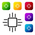 Black Computer processor with microcircuits CPU icon isolated on white background. Chip or cpu with circuit board. Micro Royalty Free Stock Photo