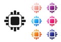 Black Computer processor with microcircuits CPU icon isolated on white background. Chip or cpu with circuit board. Micro Royalty Free Stock Photo