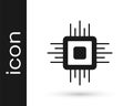 Black Computer processor with microcircuits CPU icon isolated on white background. Chip or cpu with circuit board. Micro Royalty Free Stock Photo