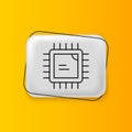 Black Computer processor with microcircuits CPU icon isolated on yellow background. Chip or cpu with circuit board Royalty Free Stock Photo