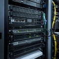 Black Computer Servers and Networking Equipment in a Rack â AI-Generated Royalty Free Stock Photo