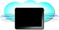 Black computer tablet with blue wireless cloud