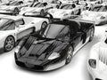 Black concept super car in a crowd of white cars Royalty Free Stock Photo