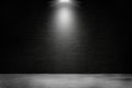 Studio dark room black concrete wall and spotlight with concrete floor for showing product. Royalty Free Stock Photo