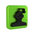 Black Concussion, headache, dizziness, migraine icon isolated on transparent background. Green square button.