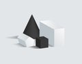 Black Cone and Cube, Cuboid and Pentagrammic Prism