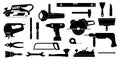 Black construction tools. Home repair and building instruments for workers and engineers. Silhouette icons of workman Royalty Free Stock Photo