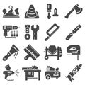 Black Construction tools icon set Royalty Free Stock Photo