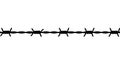 A black, continuous line of barbed wire against a white background. The wire is Royalty Free Stock Photo