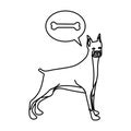 Black contour with doberman pinscher dog thinkin bone Royalty Free Stock Photo