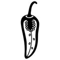 Chili pepper vector icon. Doodle style hot pepper illustration. Isolated pepper on a white background. Vegetable cut with seeds Royalty Free Stock Photo