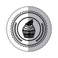 black contour silhouette sticker with cupcake with lemon slice in round frame