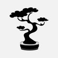 Black contour tree illustration icon. Bonsai japanese traditional tree. Black logo. Vector