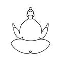 Black contour of woman sitting in a lotus pose on white. The cartoon character does yoga. Concept of balance, healthy lifestyle, Royalty Free Stock Photo