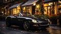 Black Convertible Car Parked Outside Evening Restaurant Royalty Free Stock Photo