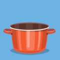 Black cooking pot, empty red saucepan