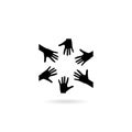 Black Cooperation hands logo, teamwork icon