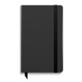 Black copybook with elastic band.