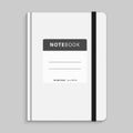 Black copybook with elastic band bookmark. Vector illustration.