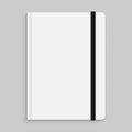 Black copybook with elastic band bookmark. Vector illustration.