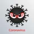 Black coronavirus icon with red eyes. Asian flu emblem. Design element