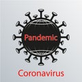 Black coronavirus icon with white outline of a globe grid. Asian flu emblem. Design element