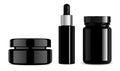 Black cosmetic bottle, cream jar, serum dropper