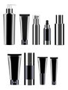 Black Cosmetic Bottle Set. Realistic Product Jar