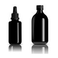 Black cosmetic bottle. Vector serum dropper mockup Royalty Free Stock Photo
