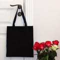 Black cotton eco tote bag, design mockup.