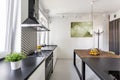 Black countertop in scandi kitchen