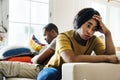 Black couple fighting and depressed Royalty Free Stock Photo