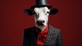 Elegant Steampunk Cow In Top Hat And Suit On Red Background Royalty Free Stock Photo