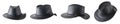 Black cowboy hat collection, isolated on white Royalty Free Stock Photo