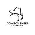 Black line cowboy hat Sheep logo icon design illustration