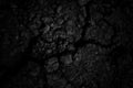 Black cracked surface of grey soil texture background, dark dried and chopped gray earth, old fissure dark ground, close-up, Royalty Free Stock Photo